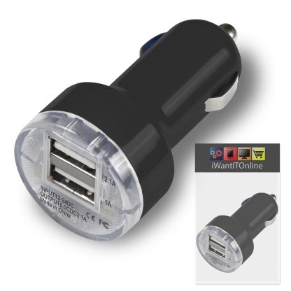 Compact Bullet DUAL Small Fast Travel DC 12V/24V 1 x 2000 mAh & 1 x 1000 mAh In Car Charger USB Adapter with LED Light and OverLoad Protection - Image 3