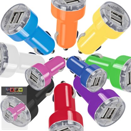 Compact Bullet DUAL Small Fast Travel DC 12V/24V 1 x 2000 mAh & 1 x 1000 mAh In Car Charger USB Adapter with LED Light and OverLoad Protection