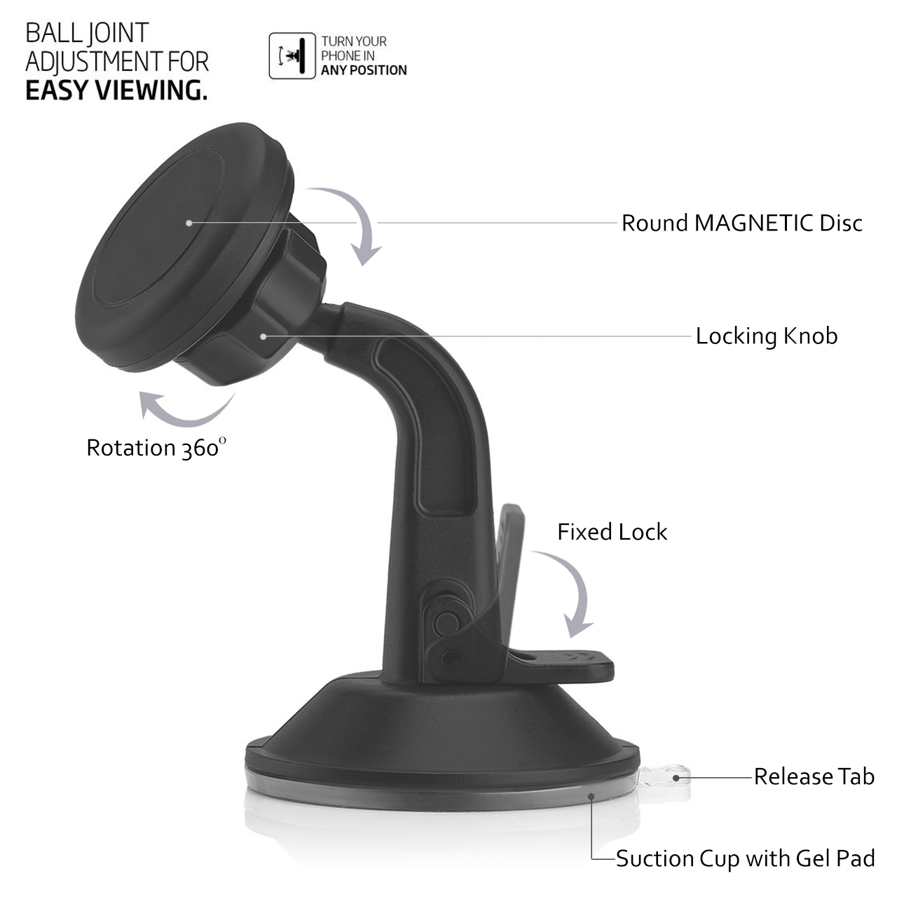 thumbnail image 2 of Magnetic Car Phone Holder - 360?? Rotation Suction Cup Mount For Dashboard & Windshield 2 of 13