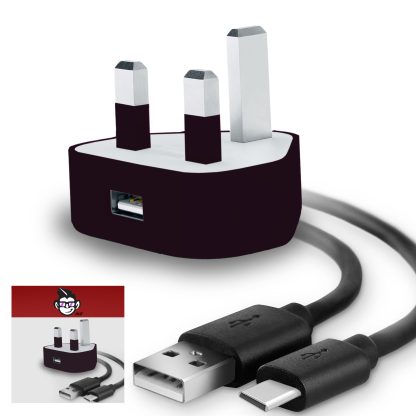 3 Pin UK USB Mains Charger Adapter 1000 mAh/1 AMP with USB 2.0 USB C/Type C Sync and Charge Cable 1 Meter - Image 2