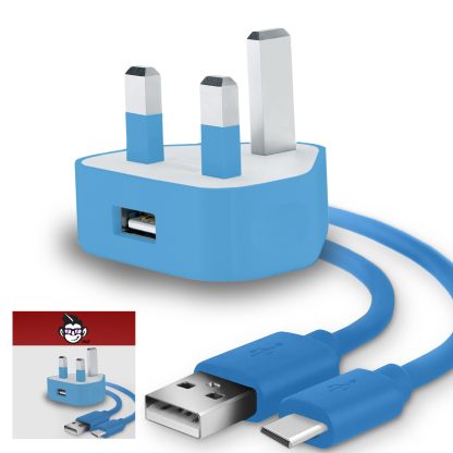 3 Pin UK USB Mains Charger Adapter 1000 mAh/1 AMP with USB 2.0 USB C/Type C Sync and Charge Cable 1 Meter - Image 3