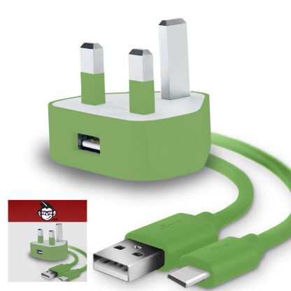 3 Pin UK USB Mains Charger Adapter 1000 mAh/1 AMP with USB 2.0 USB C/Type C Sync and Charge Cable 1 Meter - Image 4