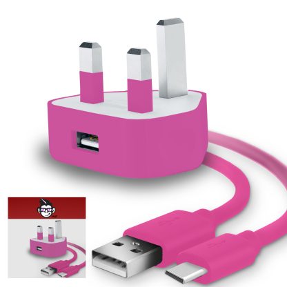 3 Pin UK USB Mains Charger Adapter 1000 mAh/1 AMP with USB 2.0 USB C/Type C Sync and Charge Cable 1 Meter - Image 5