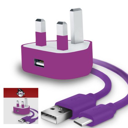 3 Pin UK USB Mains Charger Adapter 1000 mAh/1 AMP with USB 2.0 USB C/Type C Sync and Charge Cable 1 Meter - Image 6