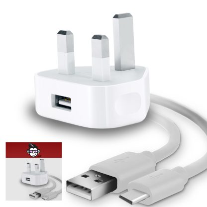 3 Pin UK USB Mains Charger Adapter 1000 mAh/1 AMP with USB 2.0 USB C/Type C Sync and Charge Cable 1 Meter - Image 8