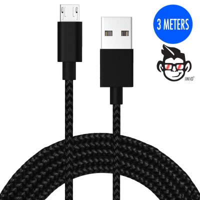 USB to Micro USB [1Pack 3M] C Cable Extra Long Durable Nylon Braided Charging MicroUSB Data Sync Cord Compatible for EE Harrier  - BLACK