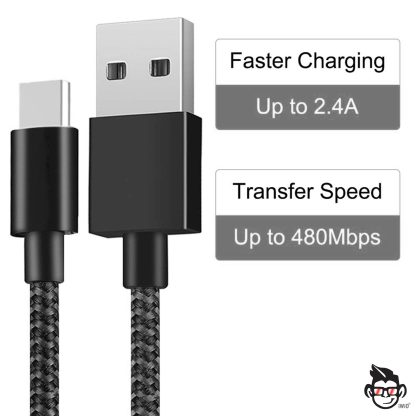 USB Type C Cable [1Pack 3M] USB C Cable Extra Long Durable Nylon Braided Charging USB Type C Data Sync Cord Compatible for?LG G5  - BLACK - Image 3