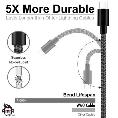 USB Type C Cable [1Pack 3M] USB C Cable Extra Long Durable Nylon Braided Charging USB Type C Data Sync Cord Compatible for?LG G5  - BLACK - Image 4